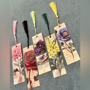 Vintage Floral Tassel Bookmarks - Set of 5
